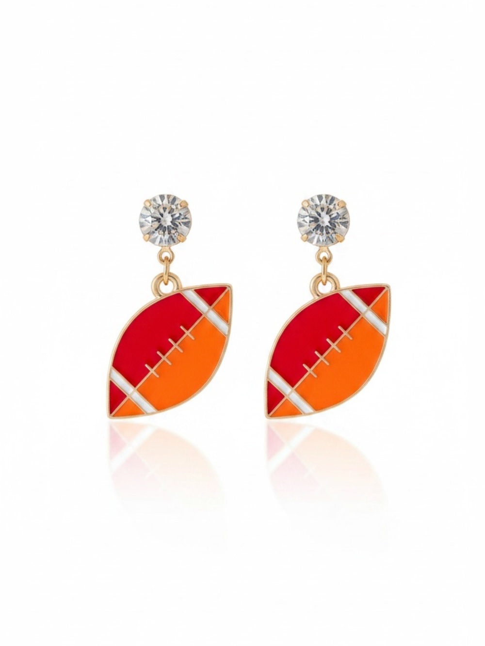 Enamel Football Red Orange & Gold Enamel Game Day 1.5" Rhinestone Post Earrings